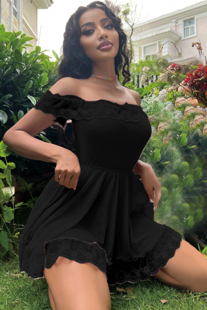 Lenjerie erotică - Set lenjerie sexy, rochita cu insertii dantela si chiloti tanga TY-S713negru