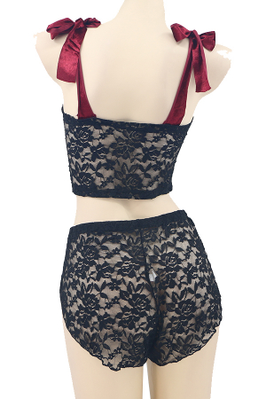 Lenjerie erotică - Set lenjerie sexy, top cu bretele din catifea si pantaloni scurti TY-LX87negru