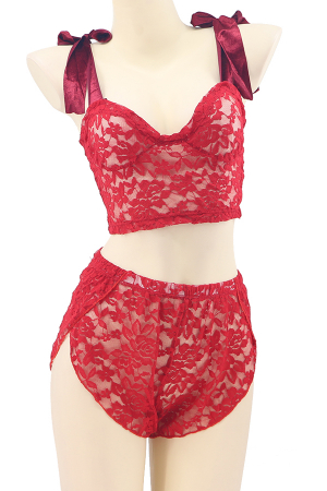 Lenjerie erotică - Set lenjerie sexy, top cu bretele din catifea si pantaloni scurti TY-LX87rosu