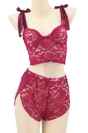 Lenjerie erotică - Set lenjerie sexy, top cu bretele din catifea si pantaloni scurti TY-LX87visiniu