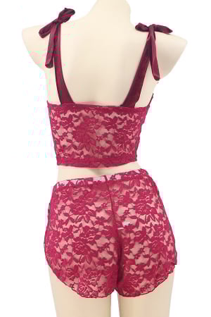 Lenjerie erotică - Set lenjerie sexy, top cu bretele din catifea si pantaloni scurti TY-LX87visiniu
