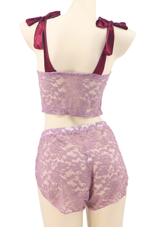 Lenjerie erotică - Set lenjerie sexy, top cu bretele din catifea si pantaloni scurti TY-LX87mov