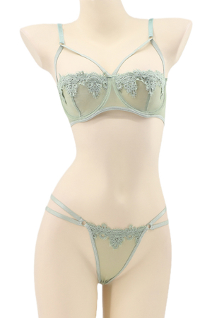Lenjerie erotică - Set lenjerie sexy transparenta, cu dantela, sutien si chiloti tanga TY-LX2verde