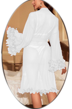 Pijamale - Set pijama sexy, halat semitransparent, cordon, sutien si chiloti tanga TY-680-1alb