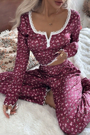 Damă - Set pijama doua piese, bluza cu maneca lunga si pantaloni lungi SUSU-2614-2