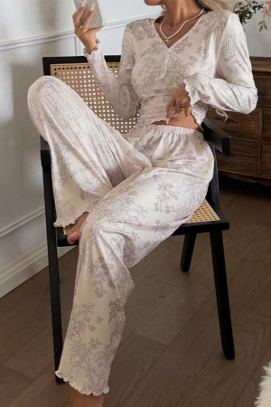 Damă - Set pijama doua piese, bluza cu maneca lunga si pantaloni lungi SUSU-2615-2