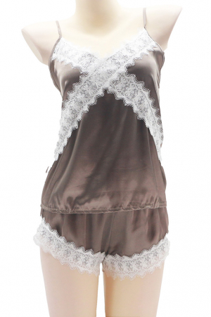 Pijamale - Set pijama doua piese cu insertii dantela, maiou si pantaloni scurti S-751maro