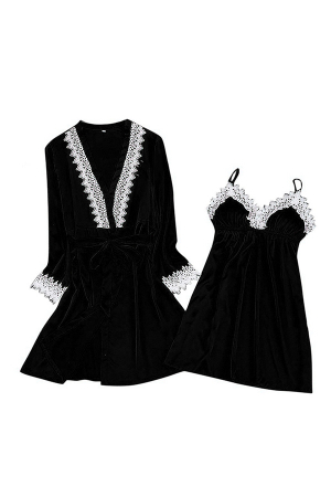 Halate - Set pijama doua piese, halat si camasa de noapte WSY-3015negru
