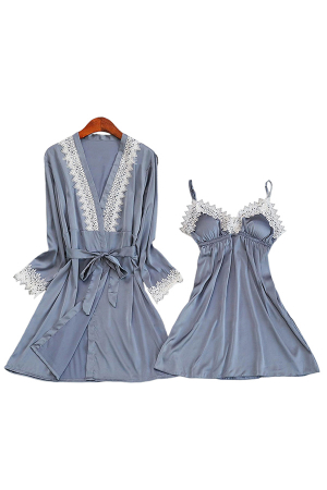 Halate - Set pijama doua piese, halat si camasa de noapte WSY-3015gri