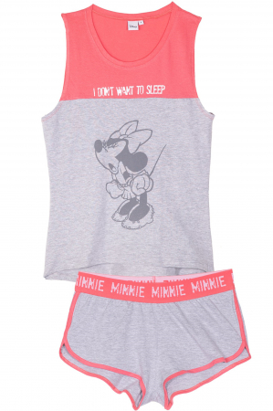 Lenjerie damă - Set pijama doua piese cu Minnie, maiou si pantaloni scurti SE3587roz