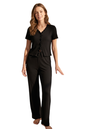 Lenjerie damă - Set pijama doua piese, top cu maneca scurta si pantaloni lungi SUSU-2605-2