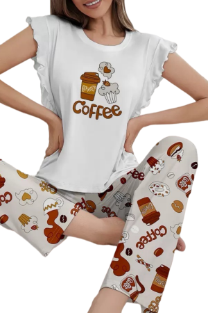 Pijamale - Set pijama doua piese, top cu volane si pantaloni lungi SUSU-2603-2