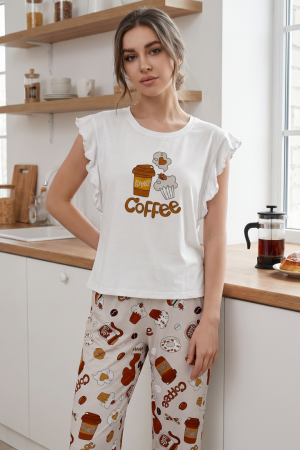 Pijamale - Set pijama doua piese, top cu volane si pantaloni lungi SUSU-2603-2