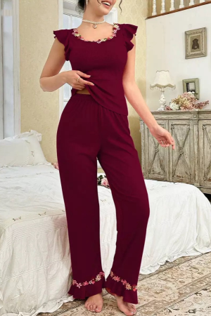 Pijamale - Set pijama doua piese cu volanase, top si pantaloni lungi SUSU-2609-1