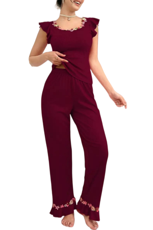 Pijamale - Set pijama doua piese cu volanase, top si pantaloni lungi SUSU-2609-1