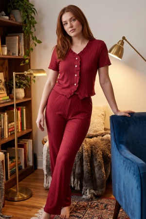 Lenjerie damă - Set pijama doua piese, top cu maneca scurta si pantaloni lungi SUSU-2605-1