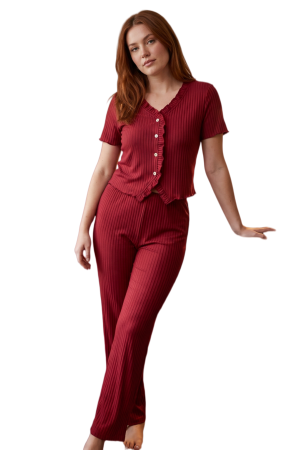 Lenjerie damă - Set pijama doua piese, top cu maneca scurta si pantaloni lungi SUSU-2605-1