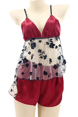Pijamale - Set pijama sexy doua piese, maiou si pantaloni scurti TY-LX84visiniu
