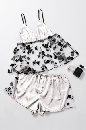 Pijamale - Set pijama sexy doua piese, maiou si pantaloni scurti TY-LX84alb