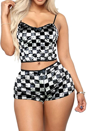 Pijamale - Set pijama sexy din catifea, maiou si pantaloni scurti YMR-1797-6