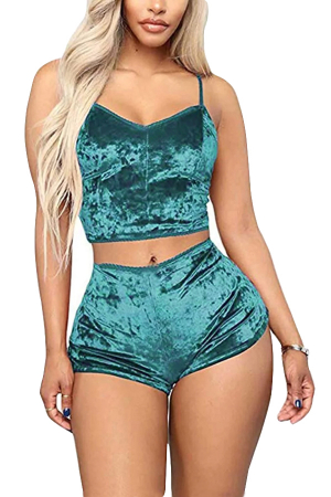 Pijamale - Set pijama sexy din catifea, maiou si pantaloni scurti YMR-1797turcoaz