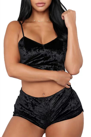 Pijamale - Set pijama sexy din catifea, maiou si pantaloni scurti YMR-1797negru