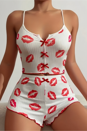 Lenjerie damă - Set pijama sexy 2 piese, maiou si pantaloni scurti SUSU-014