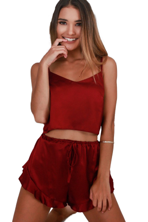 Pijamale - Set pijama sexy 2 piese, maiou si pantaloni scurti YMR-1089visiniu