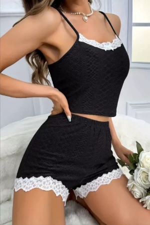 Pijamale - Set pijama sexy doua piese cu insertii dantela, top si pantaloni scurti SUSU-2617-2