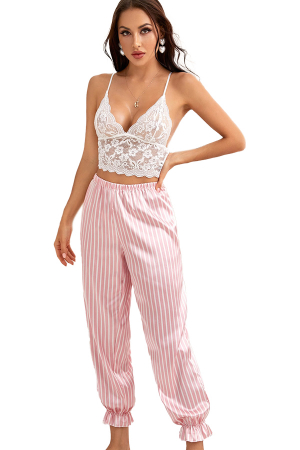 Pijamale - Set pijama sexy doua piese, maiou tip bustiera si pantaloni lungi DLS-CC058roz