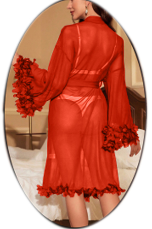 Pijamale - Set pijama sexy, halat semitransparent, cordon, sutien si chiloti tanga TY-680-1rosu