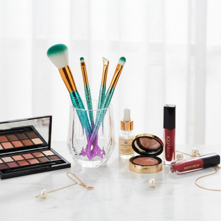 Îngrijire personală - Set portabil 4 pensule machiaj cu coada de sirena SL-6004verde