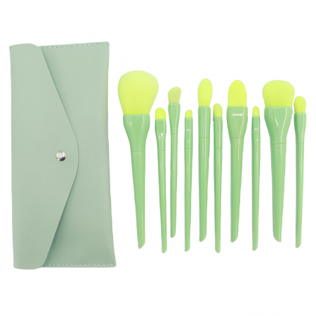 Cosmetice - Set portabil cu 10 pensule machiaj si gentuta depozitare SL-5046verde