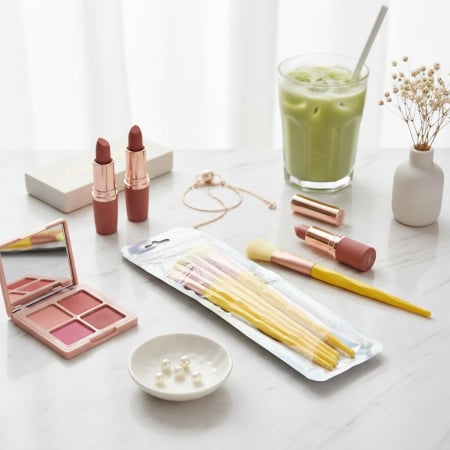 Machiaj - Set portabil cu 5 pensule machiaj SL-21036galben