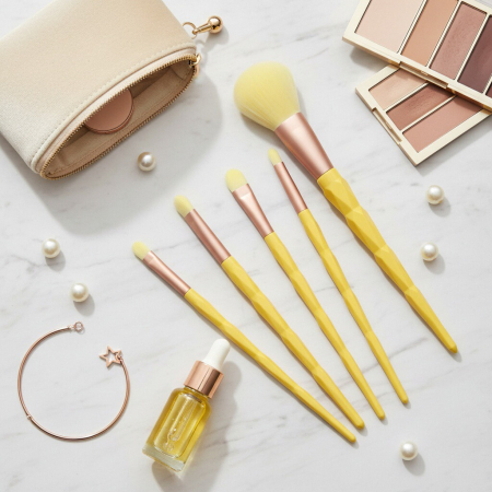 Machiaj - Set portabil cu 5 pensule machiaj SL-21036galben