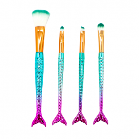 Cosmetice - Set portabil 4 pensule machiaj cu coada de sirena SL-6004verde