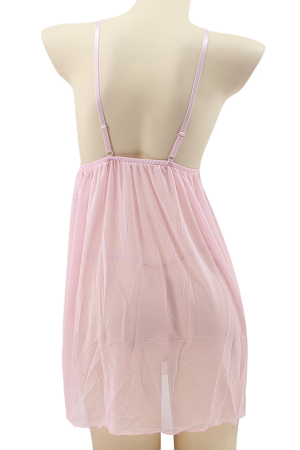 Lenjerie erotică - Set sexy, camasa de noapte transparenta, cordon si chiloti tanga TY-S665roz