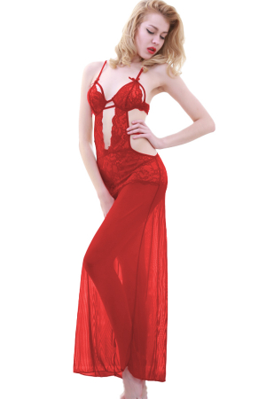 Lenjerie erotică - Set sexy cu dantela, rochie delicata si chiloti tanga TY-L32visiniu