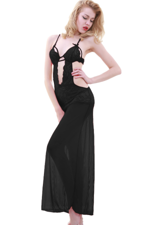 Lenjerie erotică - Set sexy cu dantela, rochie delicata si chiloti tanga TY-L32negru