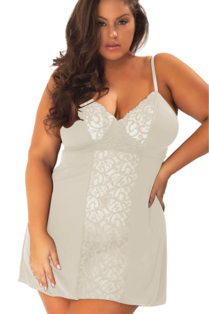 Lenjerie erotică - Set sexy cu dantela si aspect satin, camasa de noapte si chiloti tanga TY-PLUS79bej