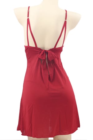 Lenjerie erotică - Set sexy cu dantela si aspect satin, camasa de noapte si chiloti tanga TY-PLUS79visiniu