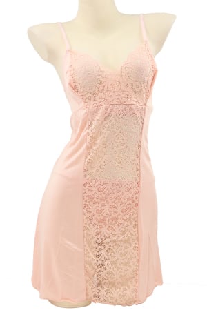 Lenjerie erotică - Set sexy cu dantela si aspect satin, camasa de noapte si chiloti tanga TY-PLUS79roz deschis