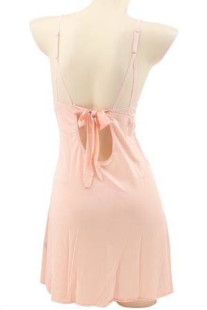 Lenjerie erotică - Set sexy cu dantela si aspect satin, camasa de noapte si chiloti tanga TY-PLUS79roz deschis