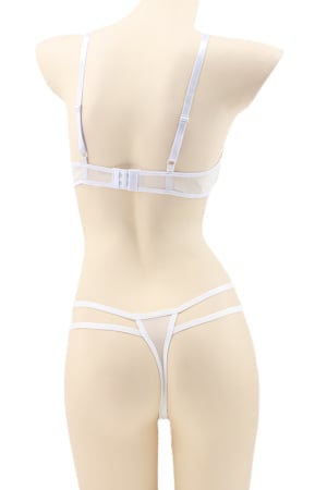 Lenjerie erotică - Set lenjerie sexy transparenta, cu dantela, sutien si chiloti tanga TY-LX2alb
