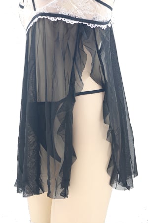 Lenjerie damă - Set sexy, rochita cu dantela si despicatura in fata + chiloti tanga TY-PLUS104negru