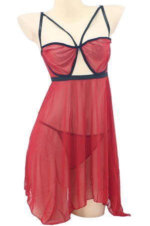 Lenjerie erotică - Set lenjerie sexy, camasa de noapte si chiloti tanga TY-PLUS112visiniu