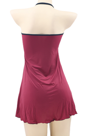 Lenjerie erotică - Set sexy, rochita din material moale cu insertii plasa si chiloti tanga TY-S205visiniu