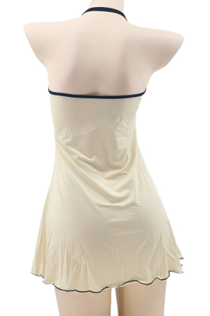 Lenjerie erotică - Set sexy, rochita din material moale cu insertii plasa si chiloti tanga TY-S205crem