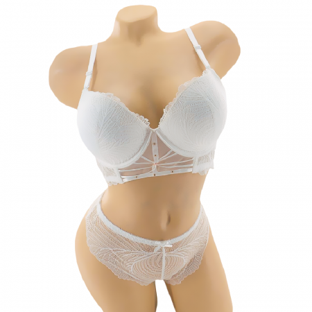 Seturi și Compleuri - Set doua piese lenjerie intima, sutien cu push-up si chiloti brazilieni D-30alb