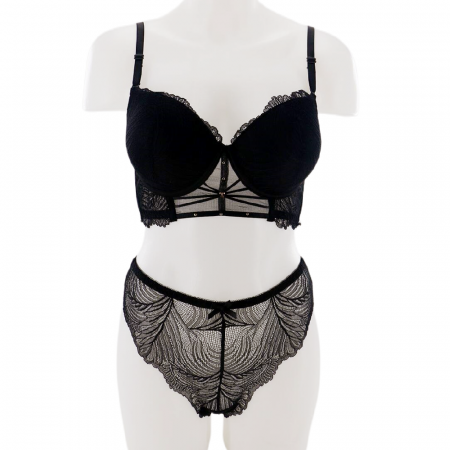 Seturi și Compleuri - Set doua piese lenjerie intima, sutien cu push-up si chiloti brazilieni D-30negru